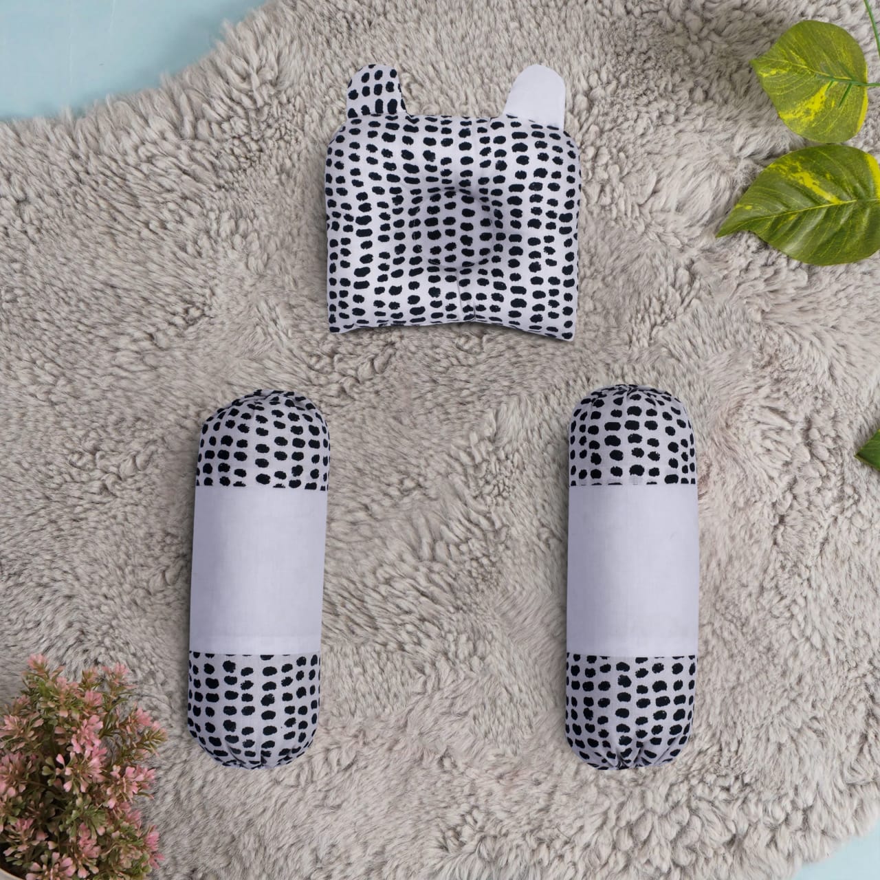 New Born Baby Soft Neck Support Pillow and Head Pillow-White Dotted