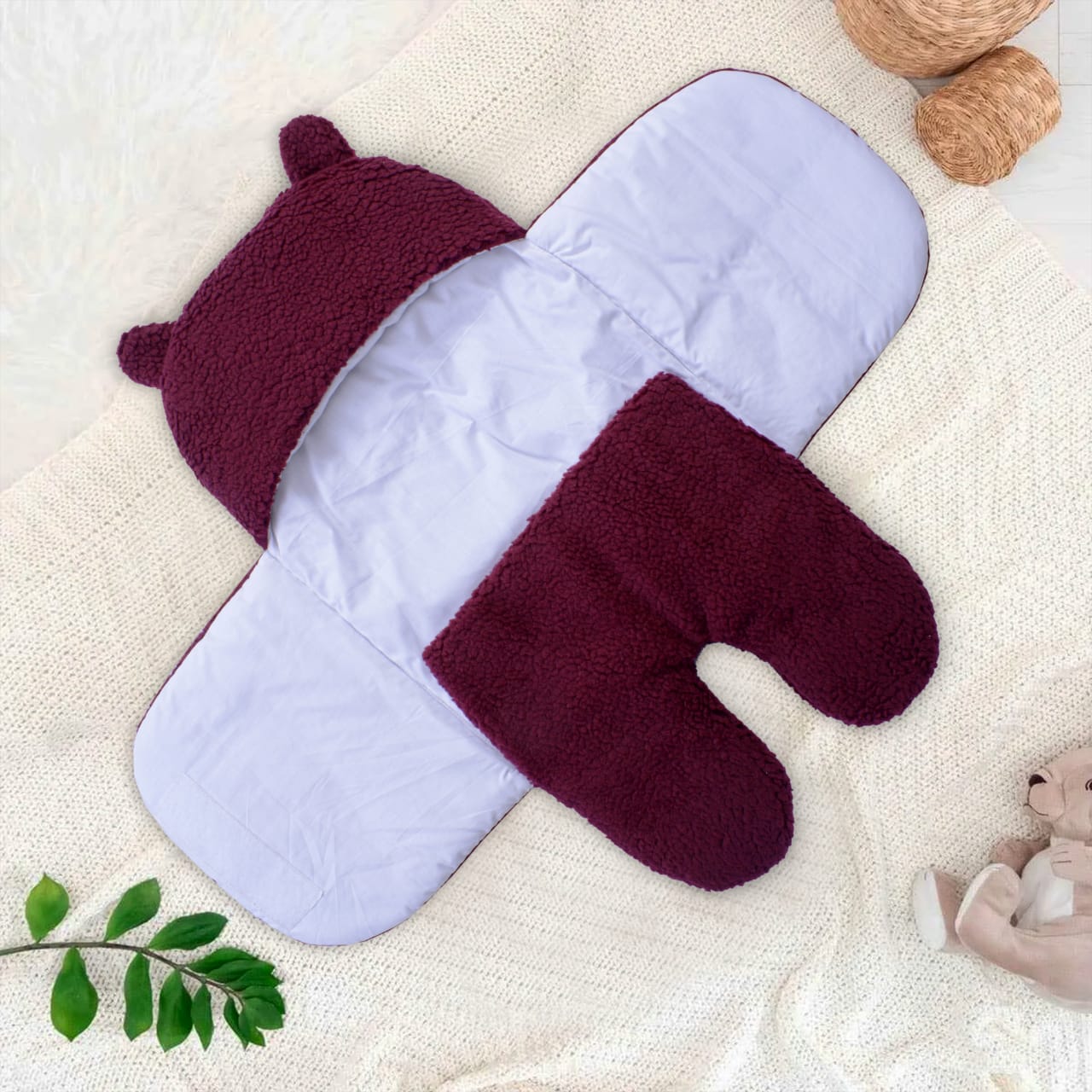 Winter Baby Swaddle Leggy/ Baby Blanket Wrap Quilted-Maroon