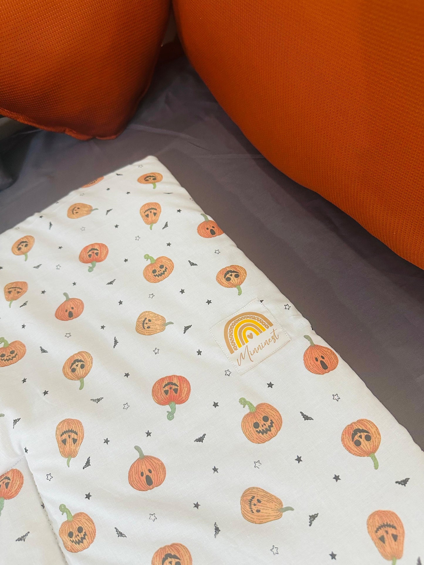 Printed Cotton Baby Cot Set-8 Pcs- Pumpkin Patch