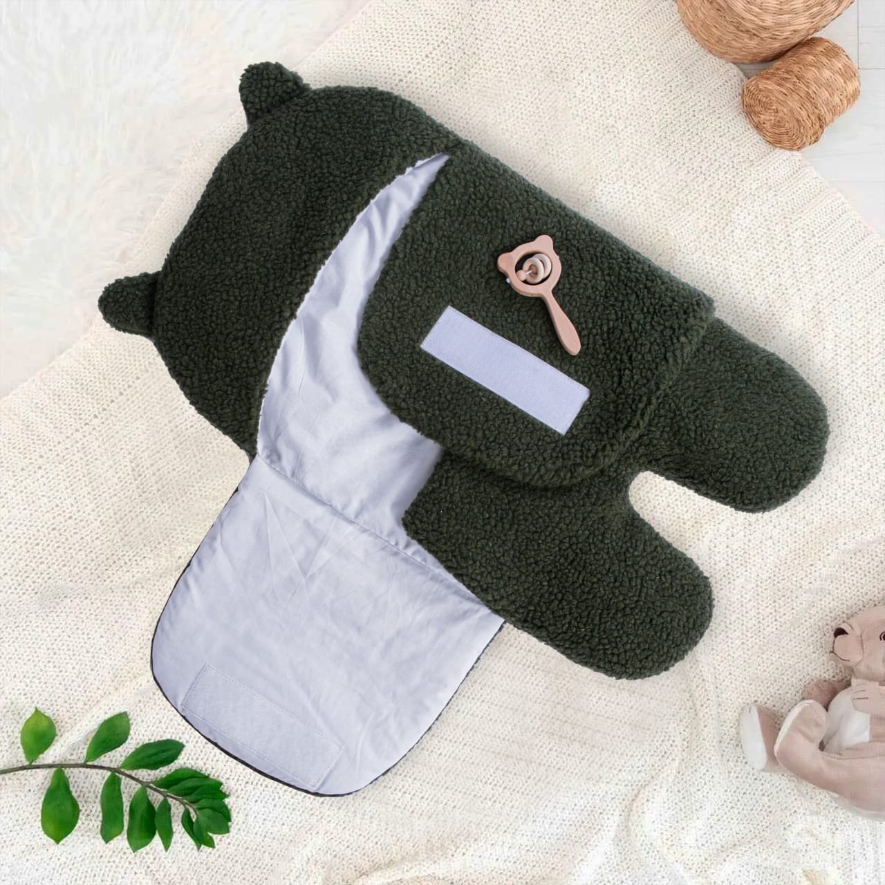 Winter Baby Swaddle Leggy/ Baby Blanket Wrap Quilted-Green