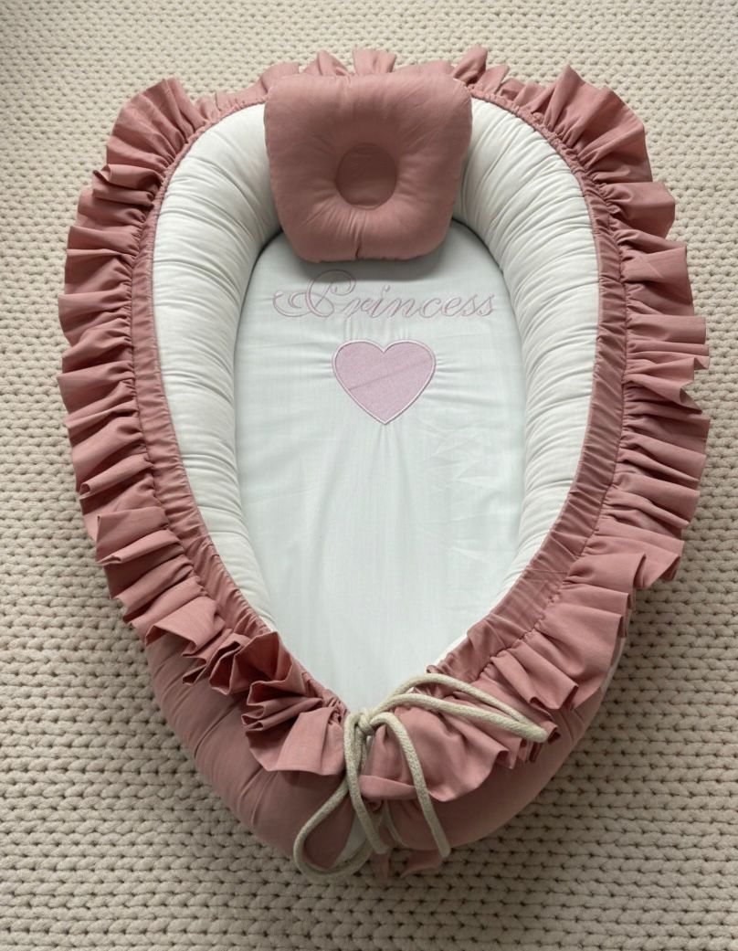Frilly Cotton Baby Nest with Head Pillow- Pink Princess