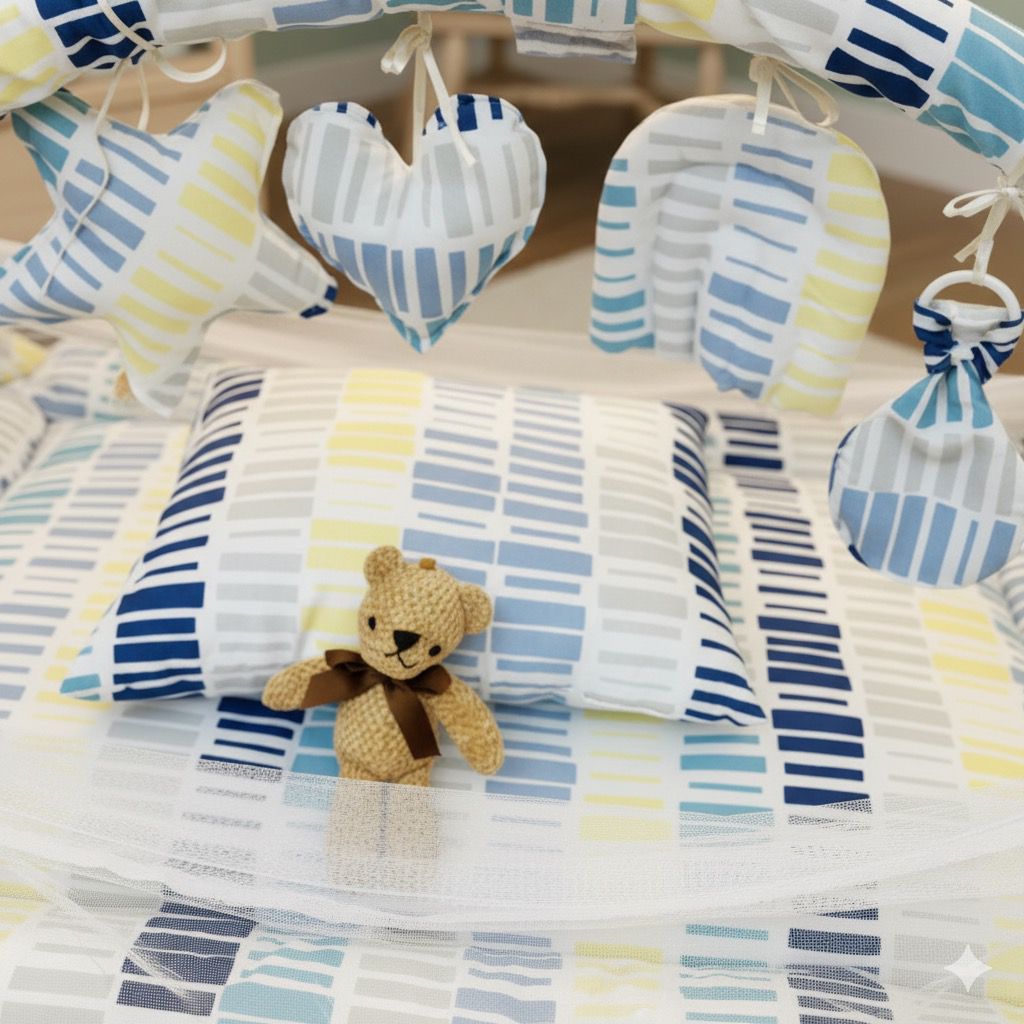 Baby Snuggle Mosquito Net with Pillow & Toy Hangings- White Lining