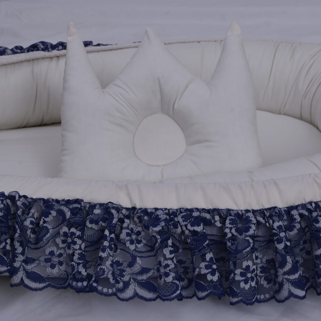 Lacy Cotton Baby Nest with Pillow- Off White