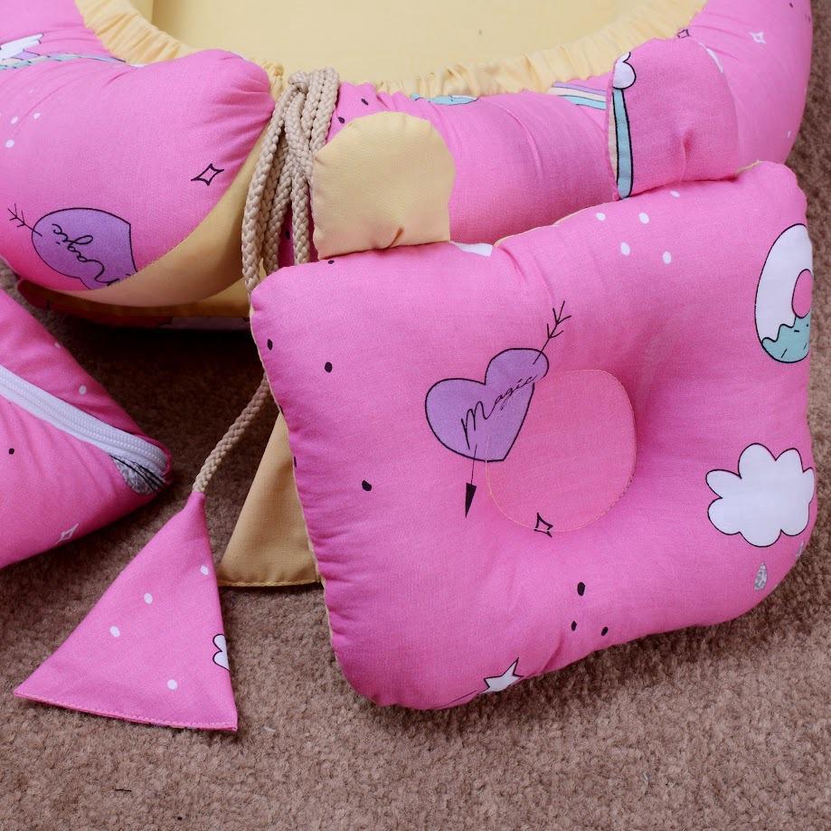 Cotton Baby Nest with Carry Nest- Pink Rainbow