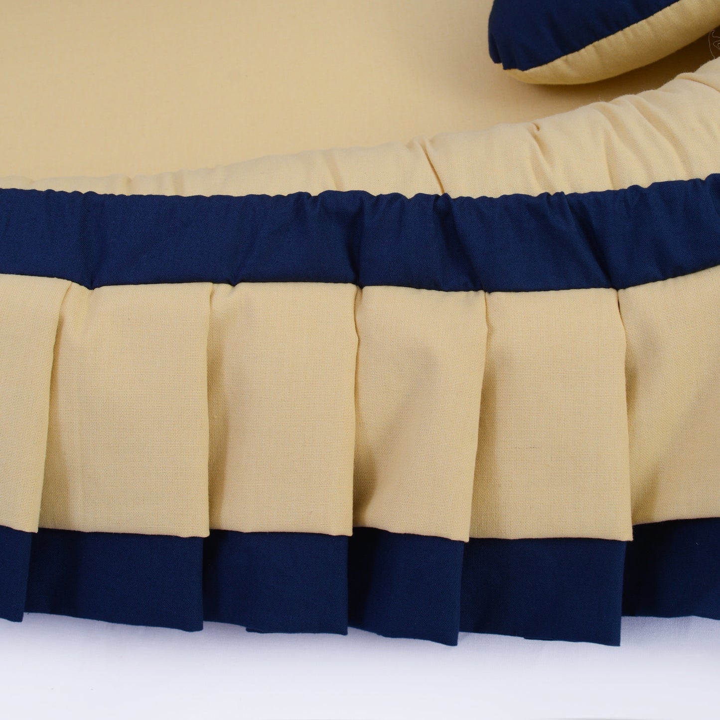 Double Frilly Cotton baby Nest with Pillow-Yellow & Navy Blue