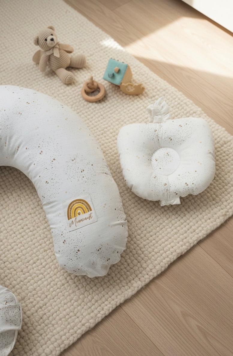 Printed Cotton Baby Nursing Pillow with Removable Cover & Head Pillow- White Dotted
