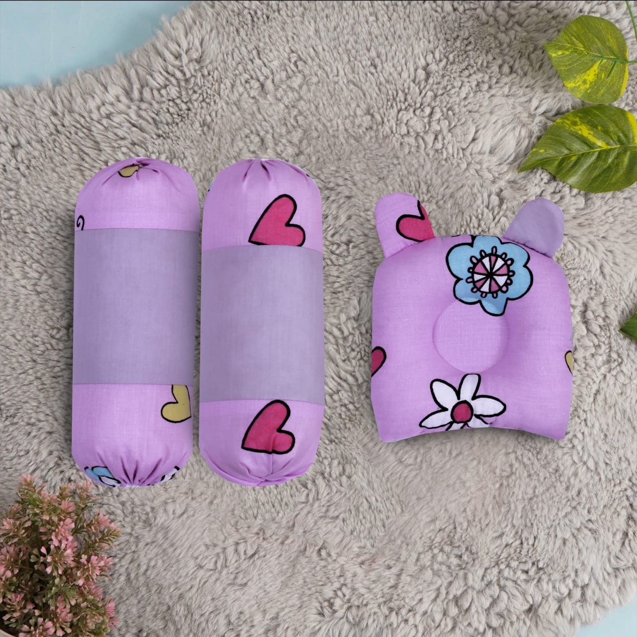 New Born Baby Soft Neck Support Pillow and Head Pillow-Pink Flowers