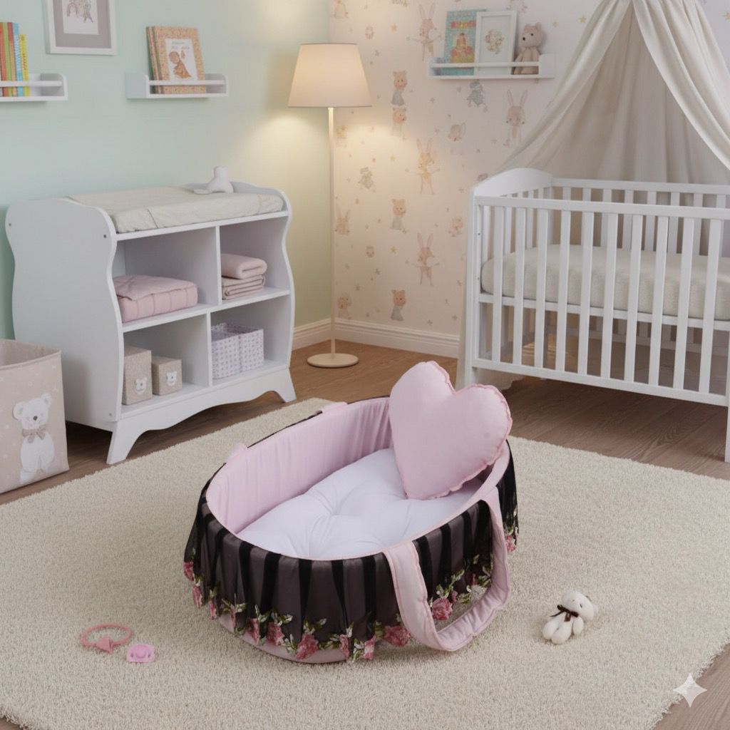 Luxury Cotton Baby Basket-Pink Floral