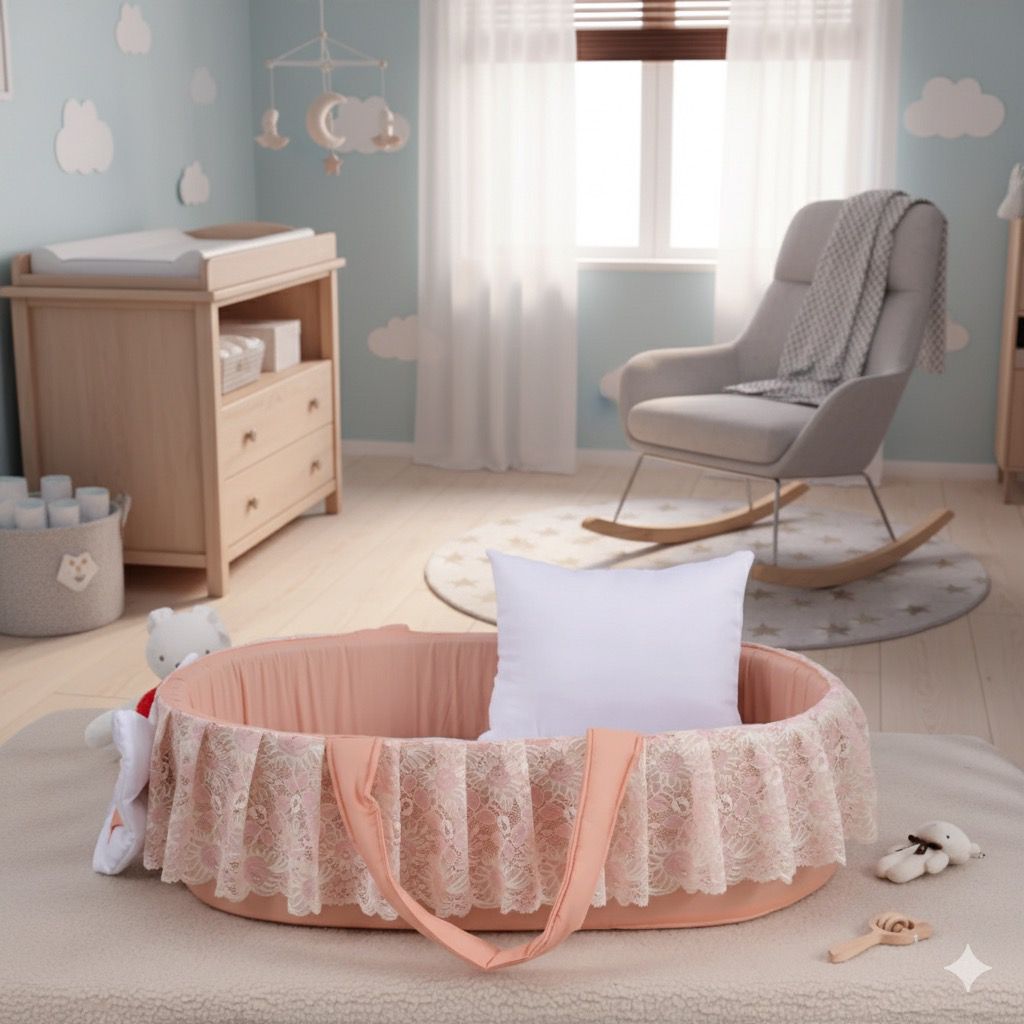 Luxury Cotton Baby Basket-Peach