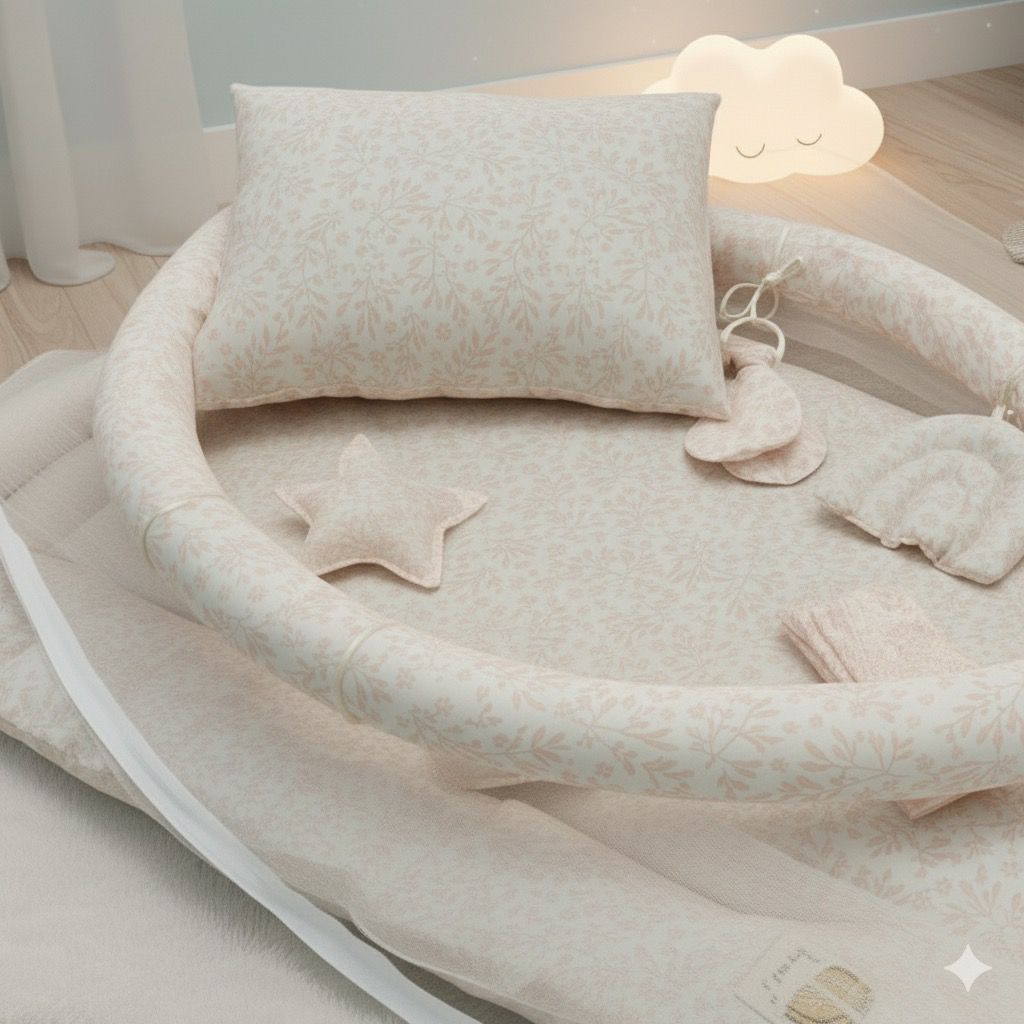 Baby Snuggle Mosquito Net with Pillow & Toy Hangings-Pink Floral