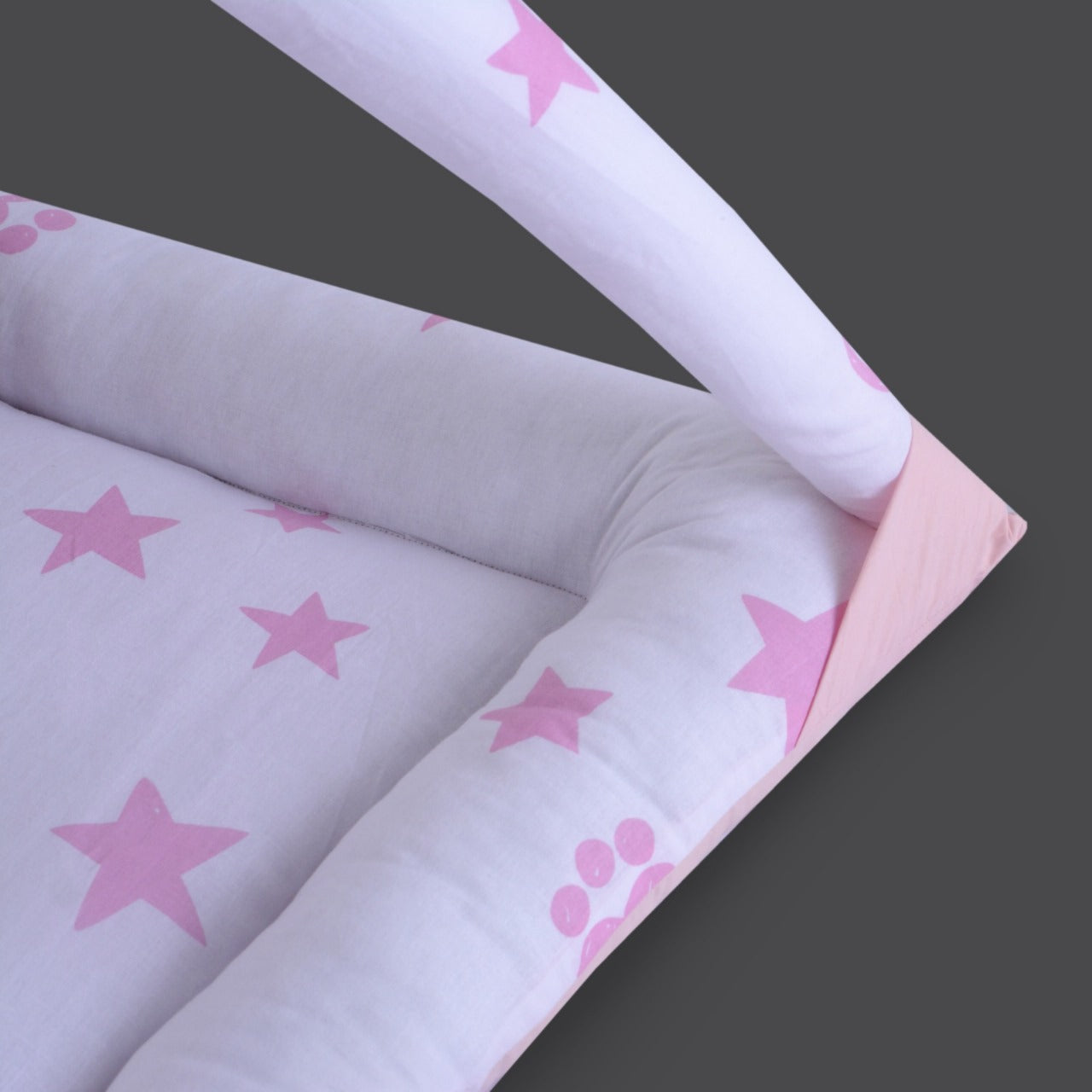 Printed Cotton Baby Playing Mat with Hanging Cushions & Pillow- Pink Star