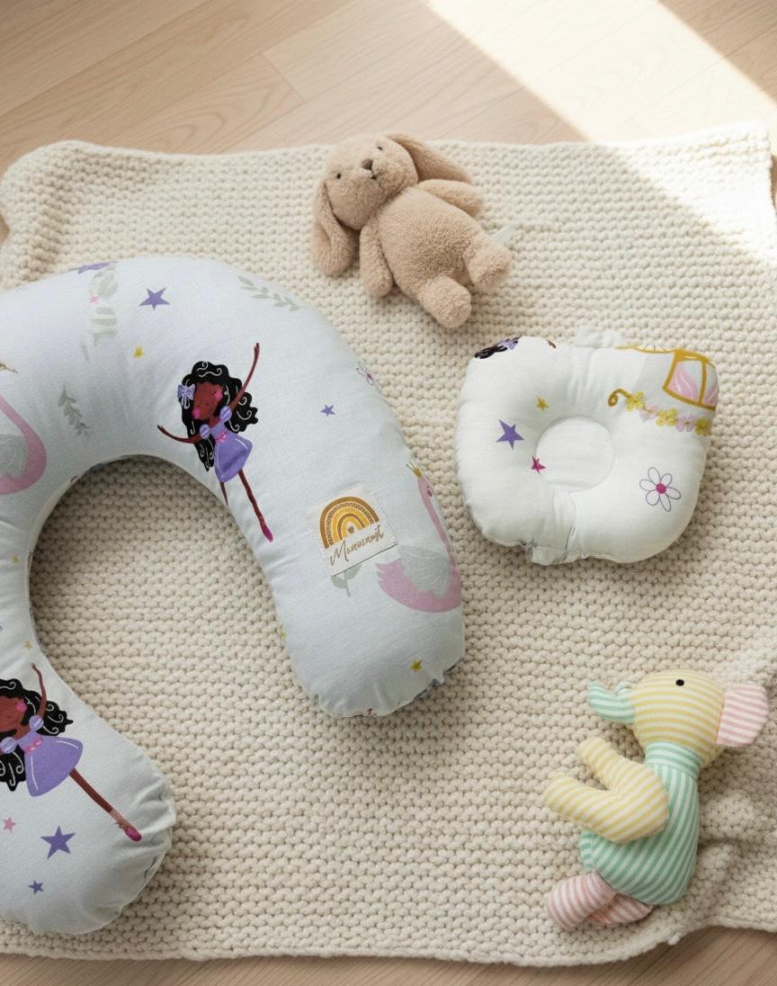 Printed Cotton Baby Nursing Pillow with Removable Cover & Head Pillow-Little Dolls