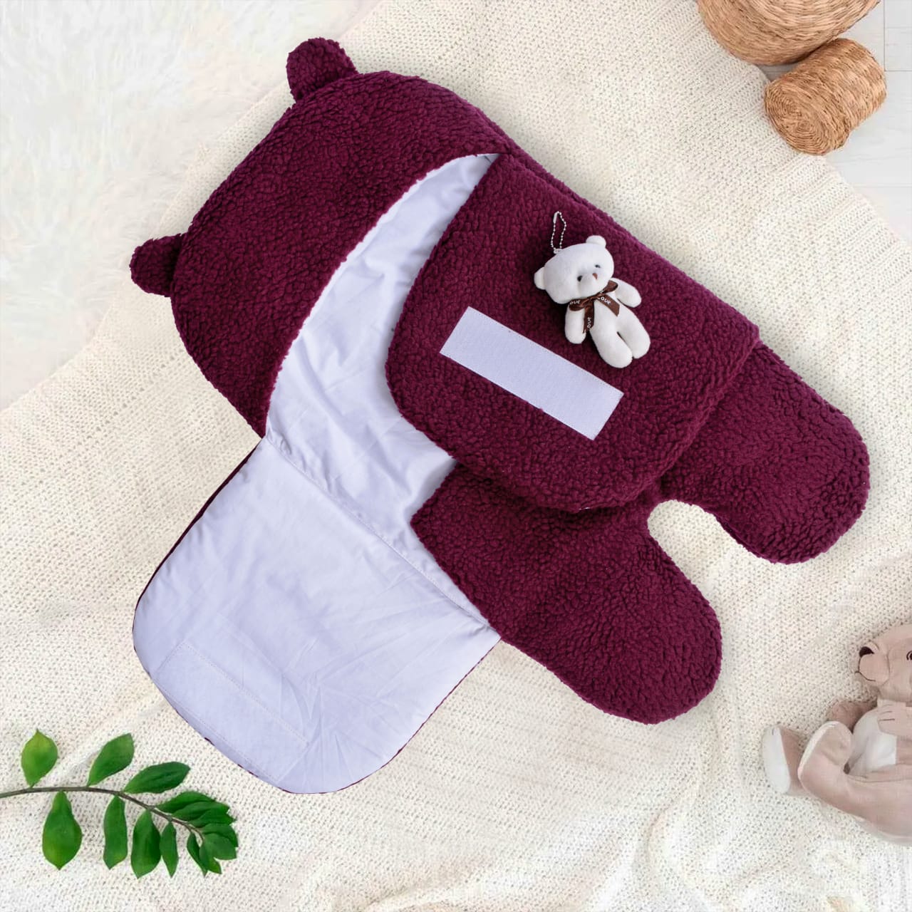 Winter Baby Swaddle Leggy/ Baby Blanket Wrap Quilted-Maroon