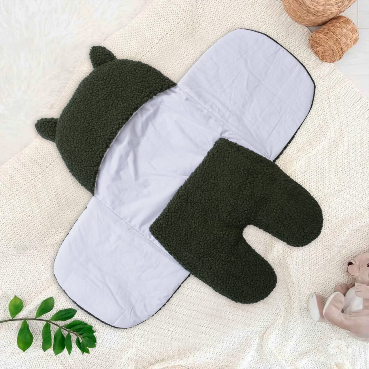 Winter Baby Swaddle Leggy/ Baby Blanket Wrap Quilted-Green