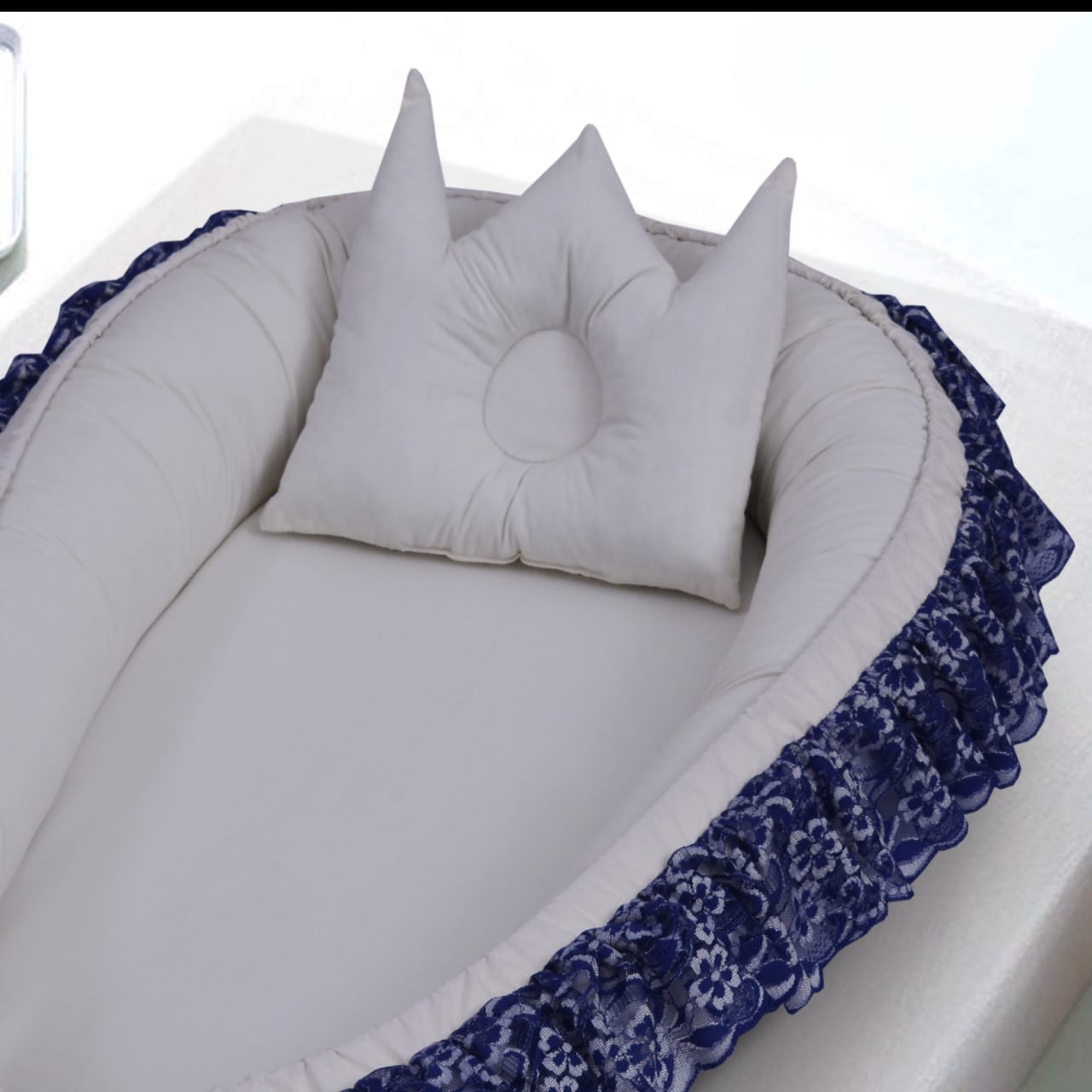 Lacy Cotton Baby Nest with Pillow- Off White