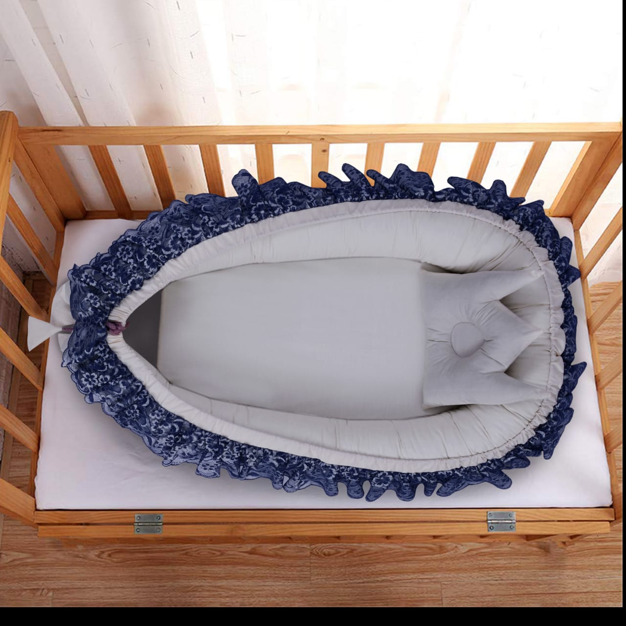 Lacy Cotton Baby Nest with Pillow- Off White
