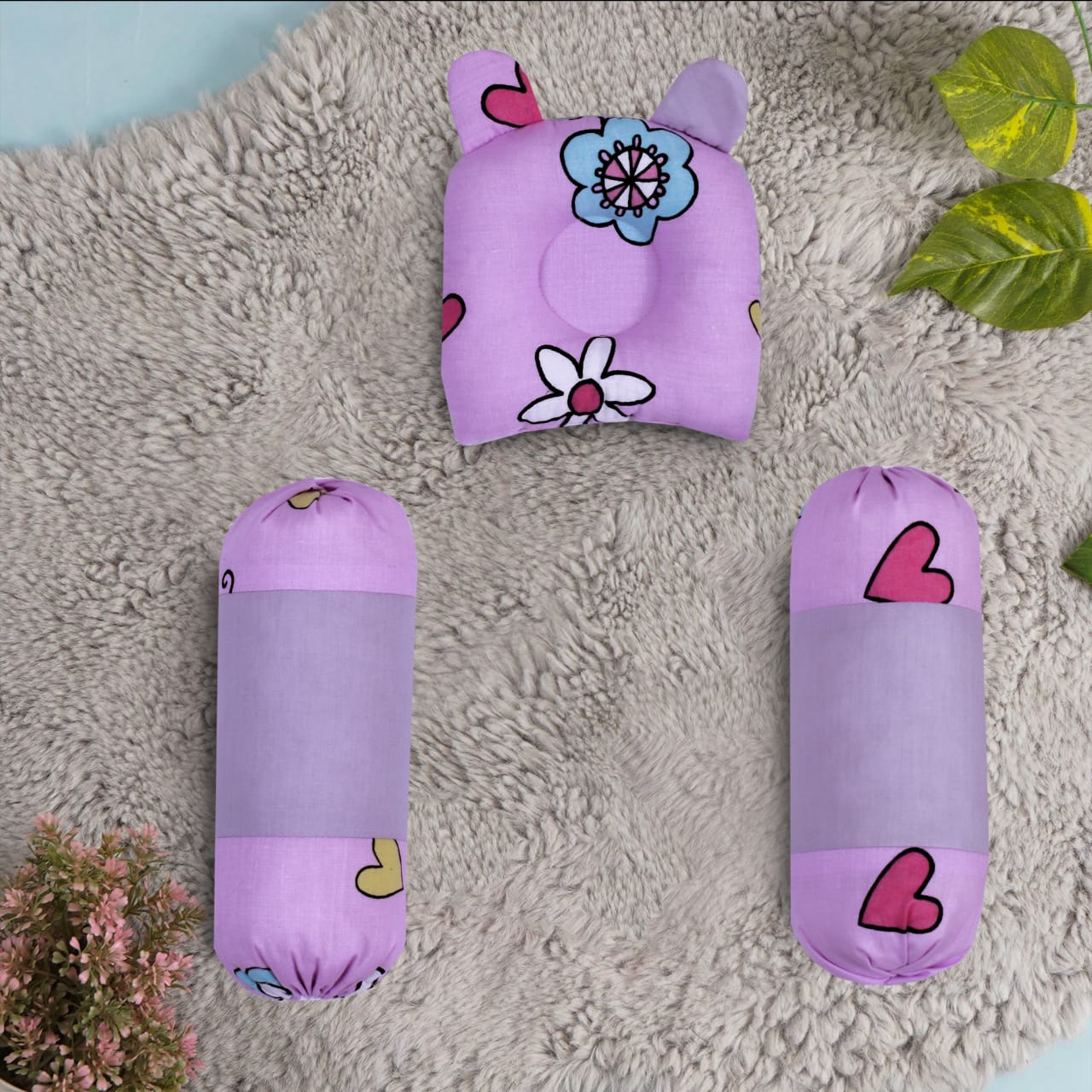 New Born Baby Soft Neck Support Pillow and Head Pillow-Pink Flowers