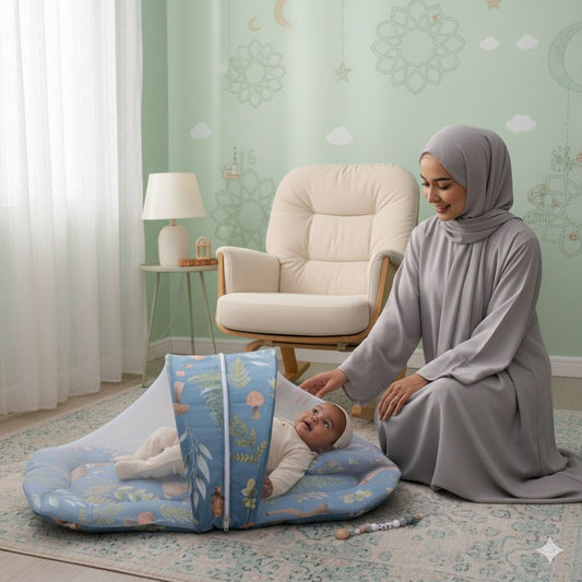 Printed Baby Mosquito Net with Pillow-Green