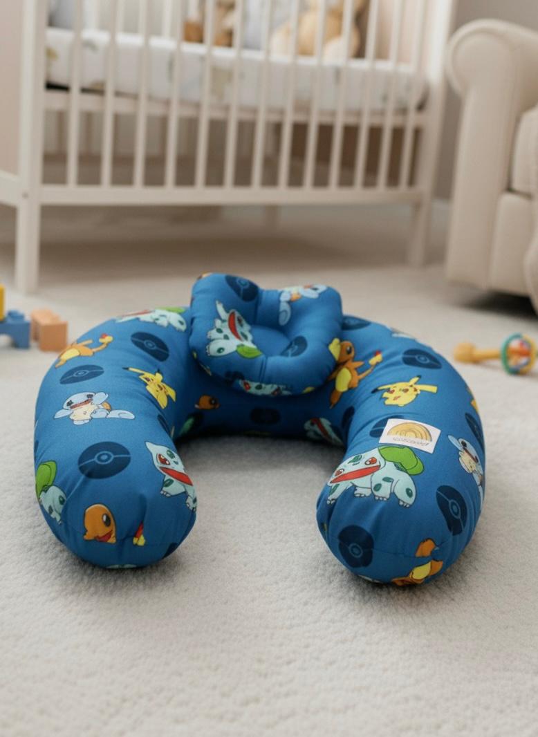 Printed Cotton Baby Nursing Pillow with Removable Cover & Head Pillow- Little Dino