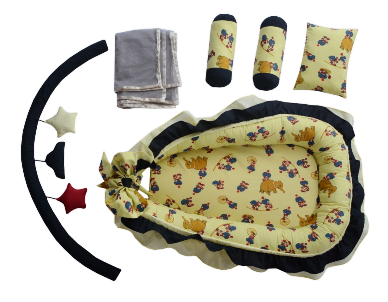 Frilly Cotton Baby Snuggle Bed with Mosquito Net-Yellow