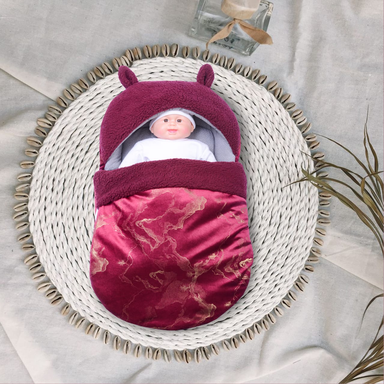 Texture velvet/Sherpa Baby Set, 7 pcs-Maroon