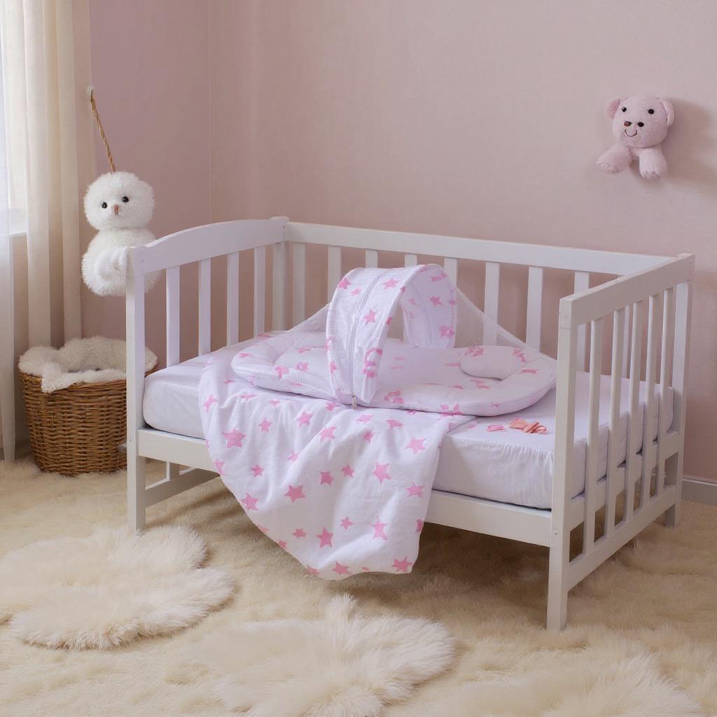 Printed Baby Mosquito Net with Pillow-White Star