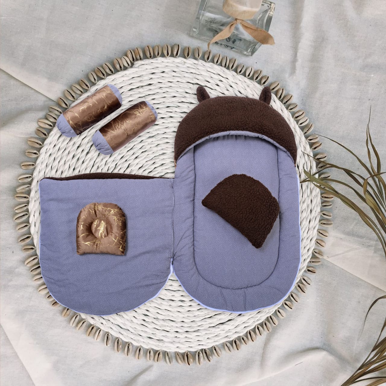 Texture velvet/Sherpa Baby Set, 7 pcs-Brown