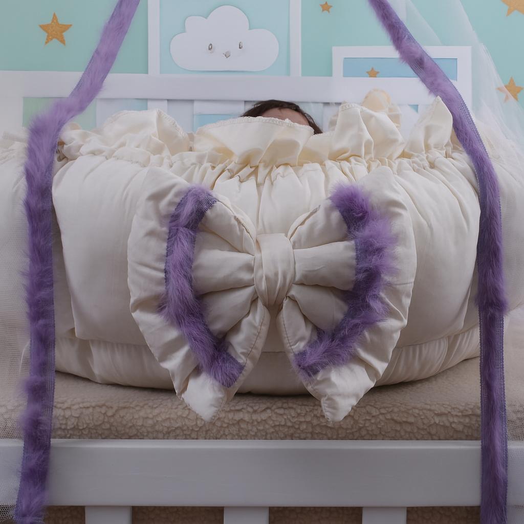 Luxury Baby Round Cot with Pillows & Net- Off White