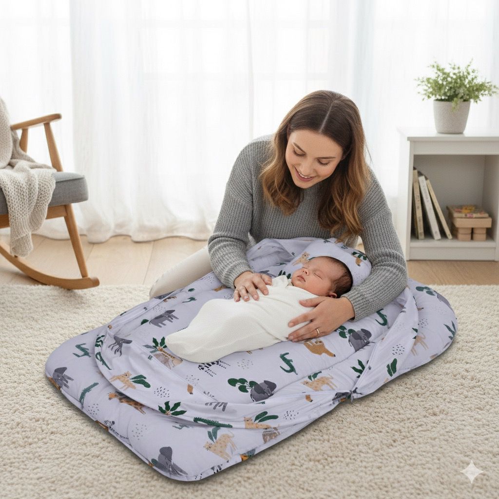 Printed Cotton Baby Mosquito Net with Pillow-White Forest