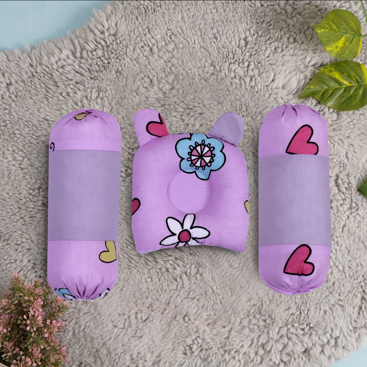 New Born Baby Soft Neck Support Pillow and Head Pillow-Pink Flowers