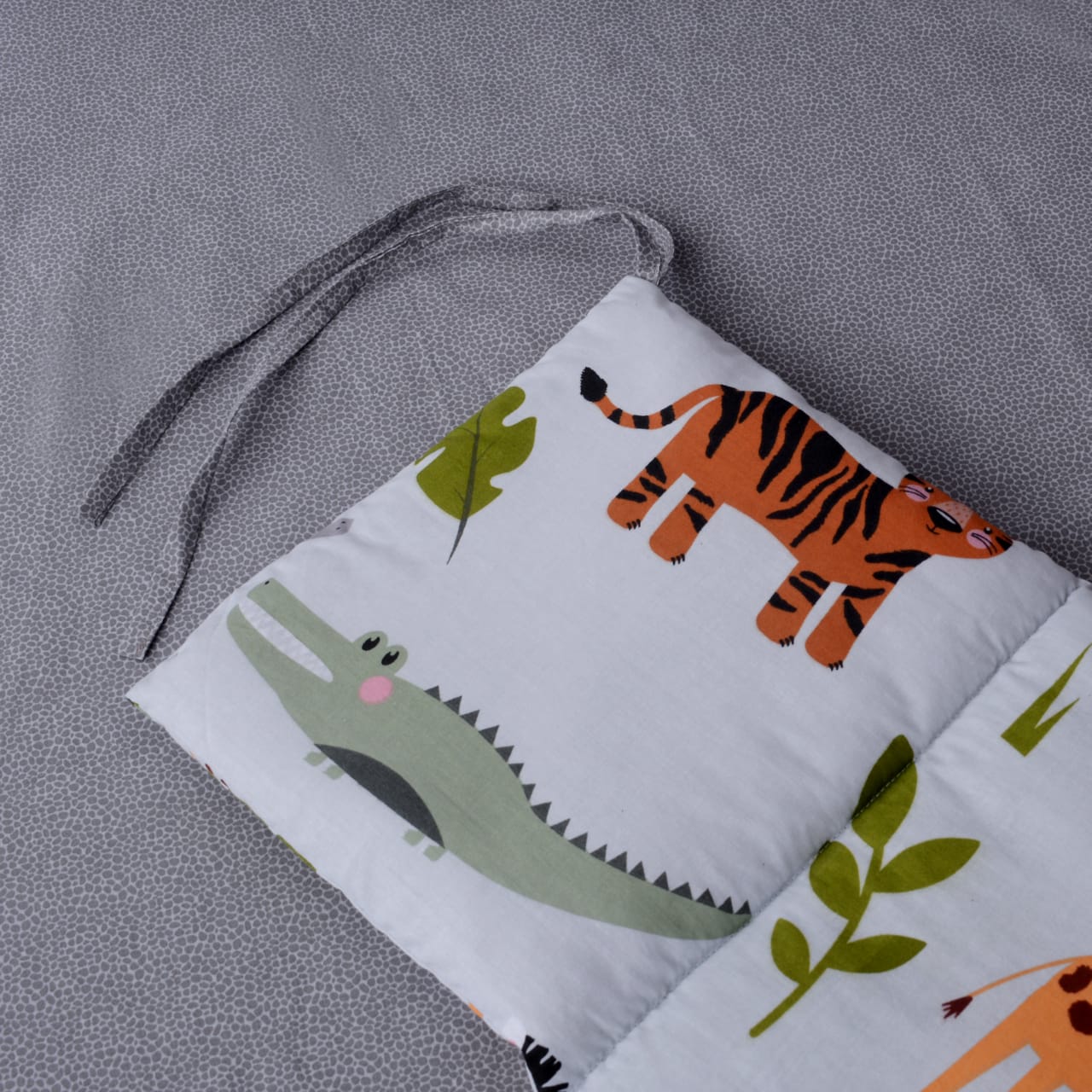 Printed Cotton Baby Cot Set-9 pcs-Gray Jungle