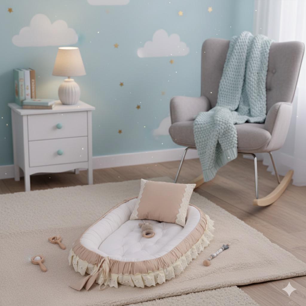 Luxury Baby Nest with Pillow- Beige & Off White