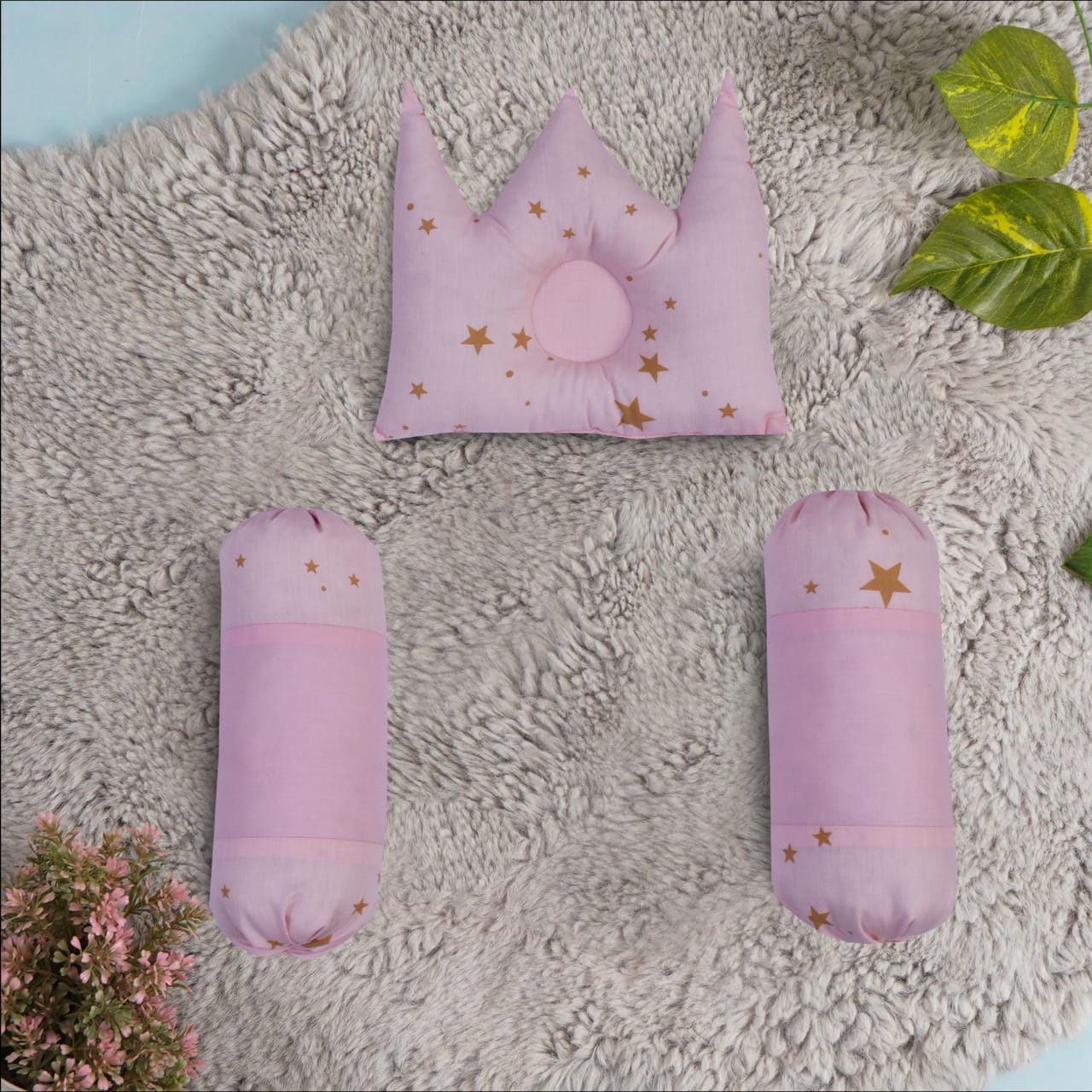 New Born Baby Soft Neck Support Pillow and Head Pillow-Pink Star