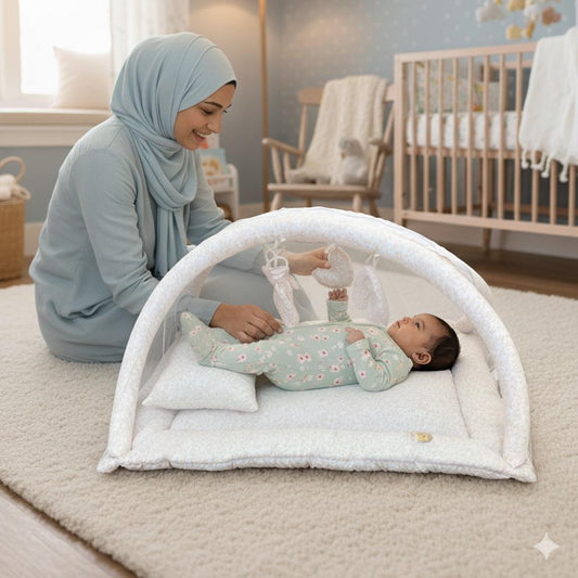 Baby Snuggle Mosquito Net with Pillow & Toy Hangings-Pink Floral