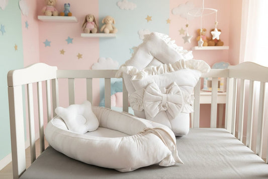 Cotton Baby Nest with Foldable Sleeping Bag & Head Pillow- White