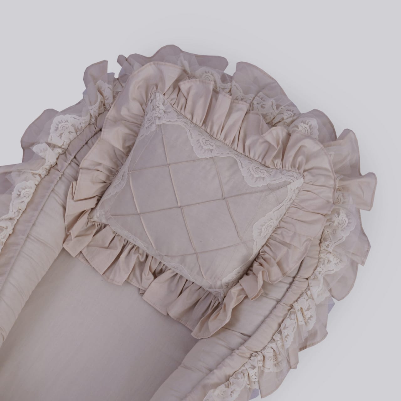 Luxury Double Frilly Baby Nest with Pillow-Beige