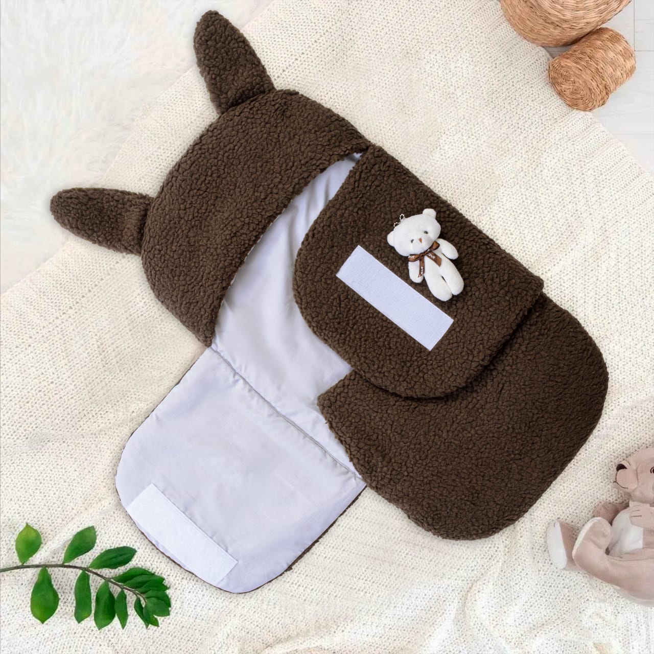 Winter Baby Swaddle/ Baby Blanket Wrap Quilted-Brown