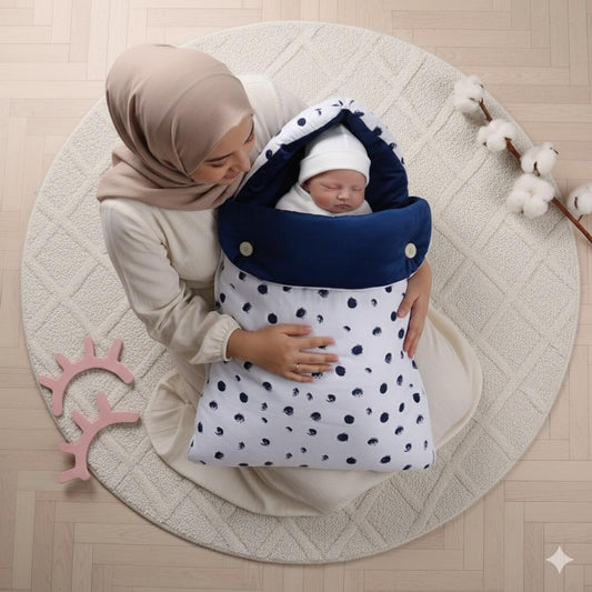 Velvet Hooded Baby Carry Nest-Blue Bugs