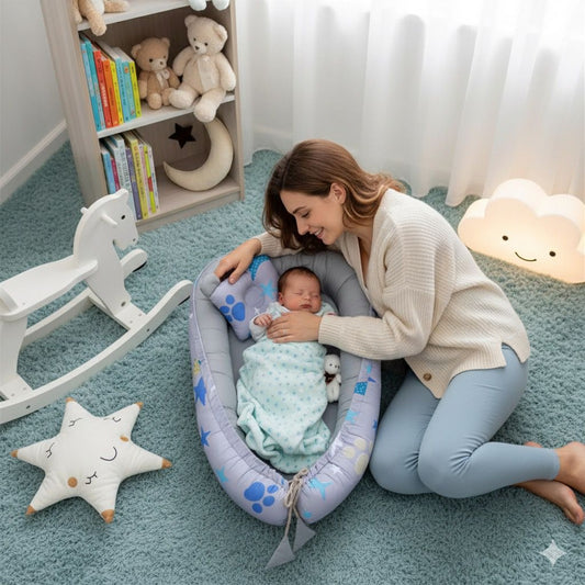 Printed Baby Nest with Head Pillow-Moon & Star