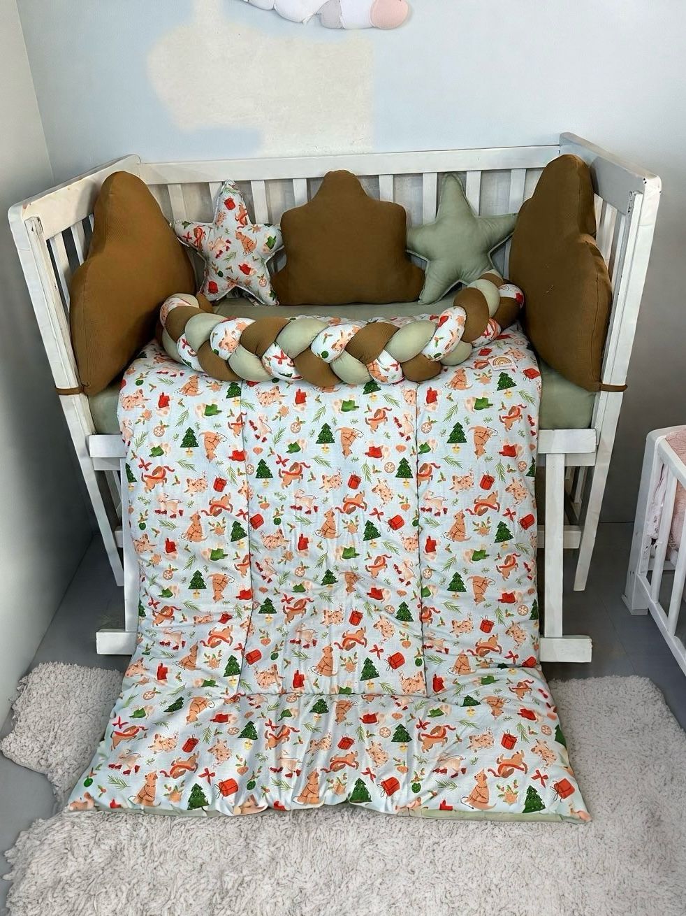 Printed Cotton Baby Cot Set-8 Pcs-Holiday Cheer