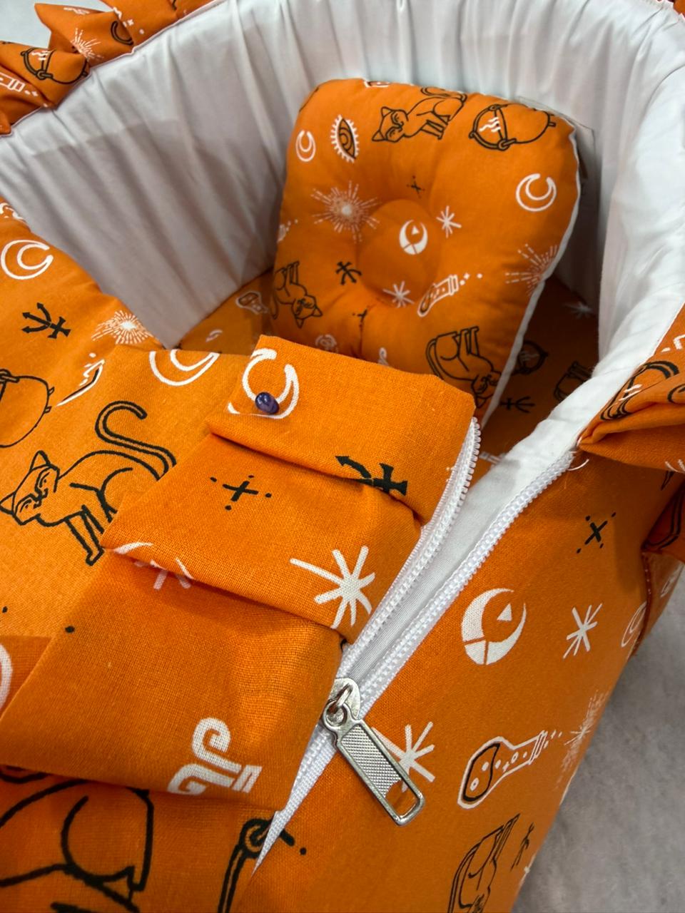 Printed Cotton Baby  Basket with Head Pillow- Orange Magic
