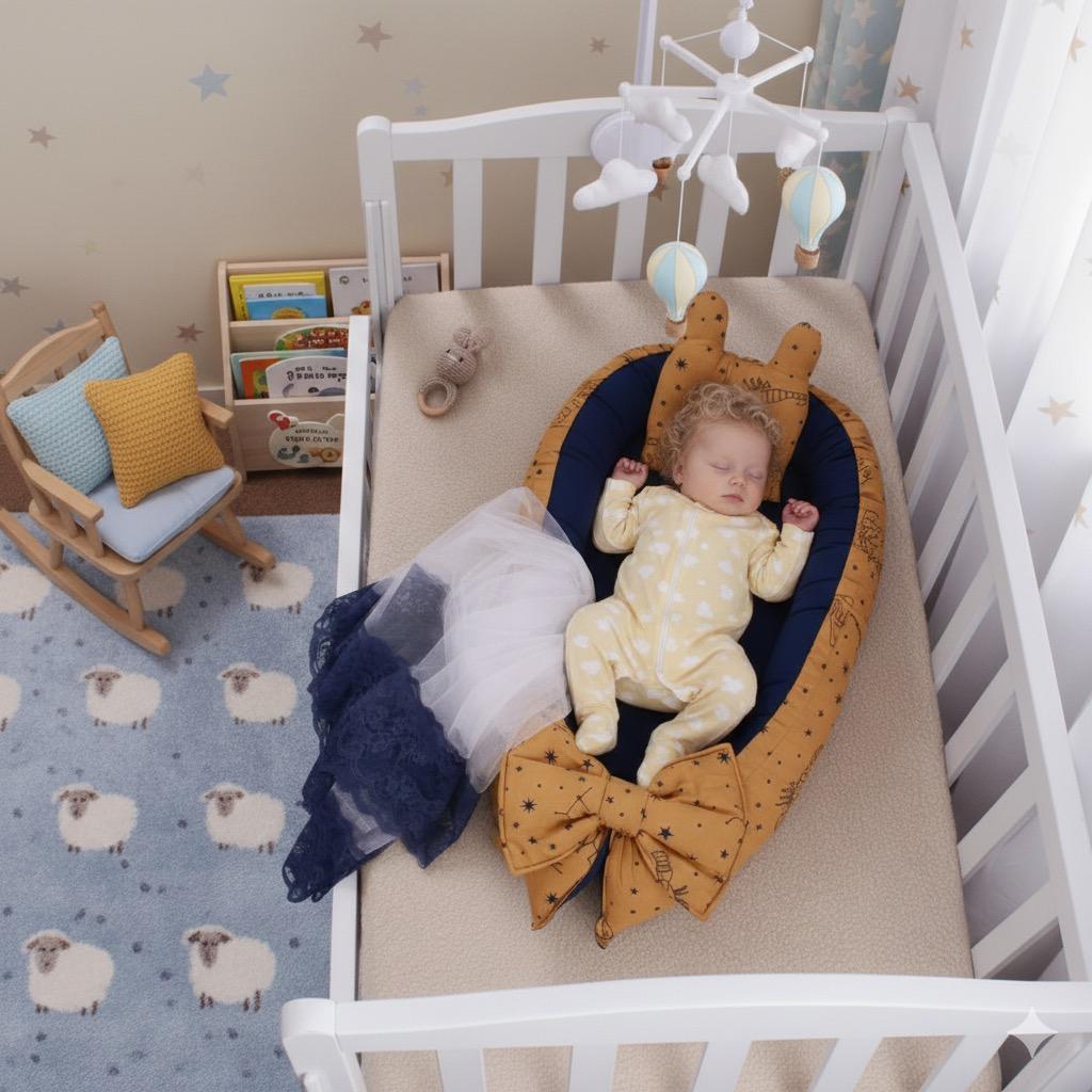 Printed Baby Snuggle Set With Pillow & Net- Yellow Tiger