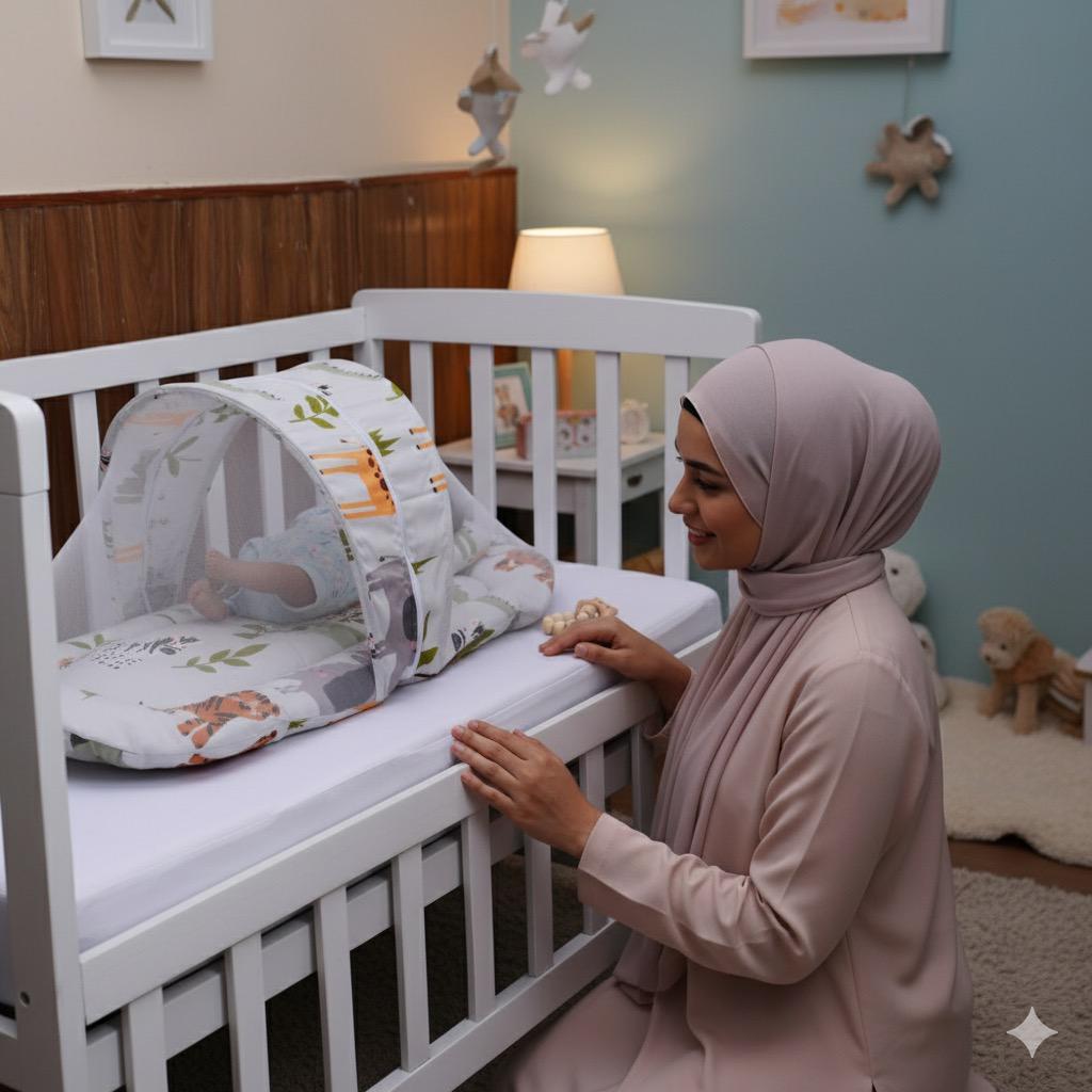 Printed Baby Mosquito Net with Pillow-Gray Jungle