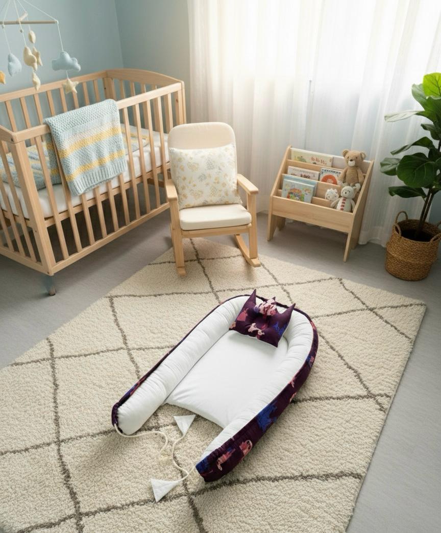 Two Sided Printed Baby Nest with Head Pillow-White Castle