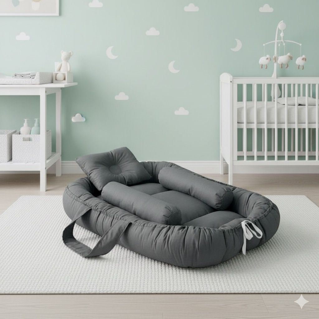 Cotton Baby Nest- 4 Pcs- Dark Gray