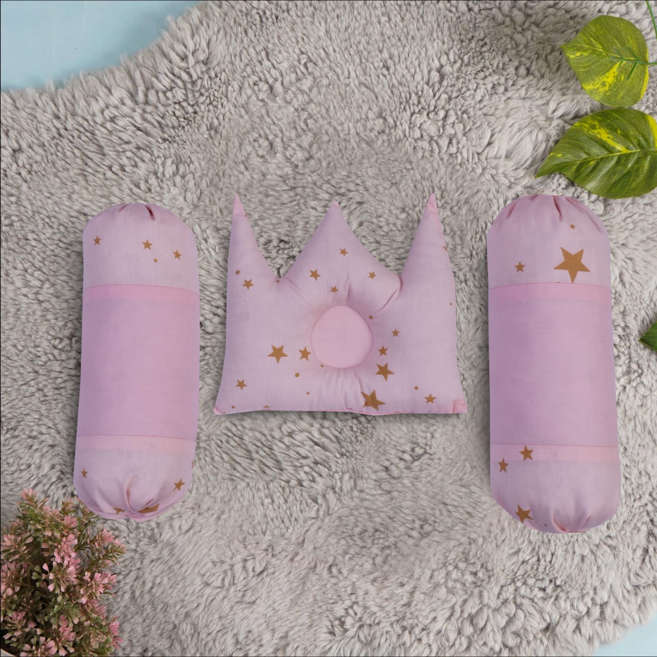 New Born Baby Soft Neck Support Pillow and Head Pillow-Pink Star