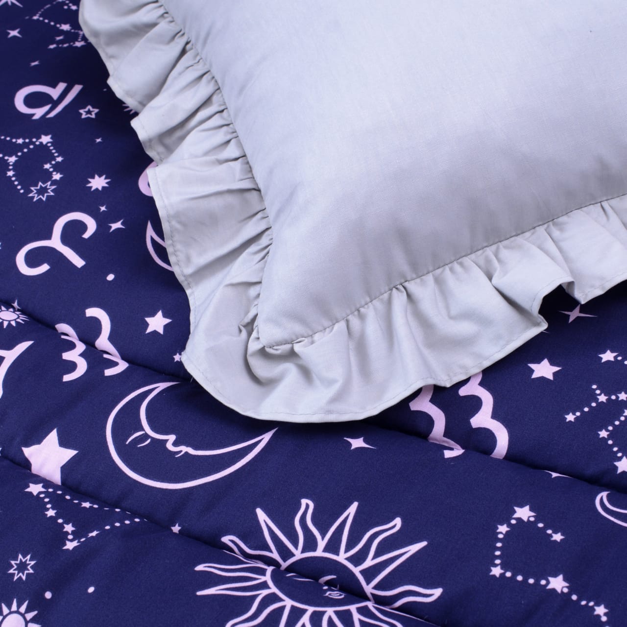 Sunshine Printed Baby Cot Set-9 pcs- Blue & Gray