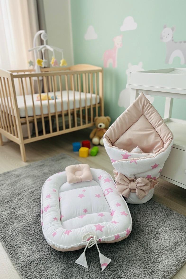 Cotton Baby Nest with Foldable Sleeping Bag- Pink