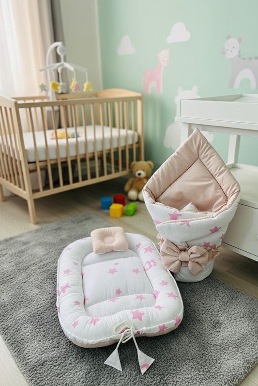 Cotton Baby Nest with Foldable Sleeping Bag- Pink