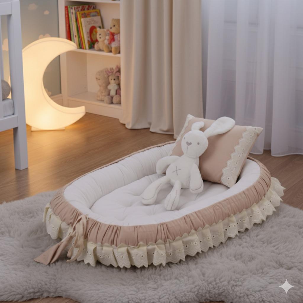 Luxury Baby Nest with Pillow- Beige & Off White
